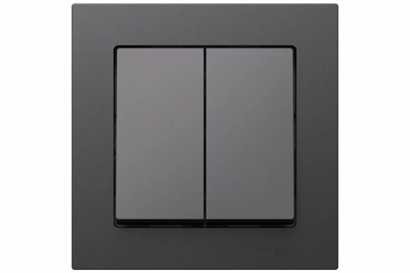 Двухклавишный выключатель в комплекте с рамкой (Базальт)