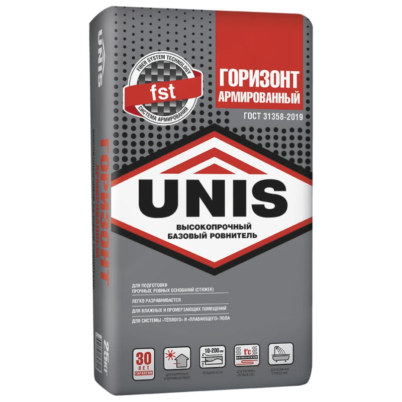Ровнитель (стяжка пола) первичный Unis Горизонт Армированный высокопрочный 25 кг