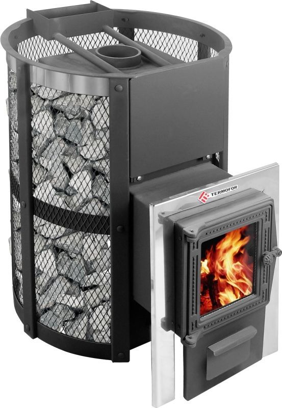 Печь для бани Термофор "Кольчуга" 14-18 (чугунная дверца со стеклом+парогенератор)