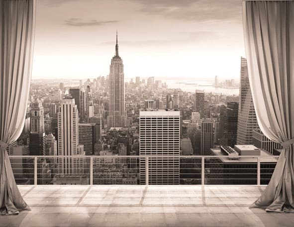 Фреска Террасса с шторками и видом на небоскребы