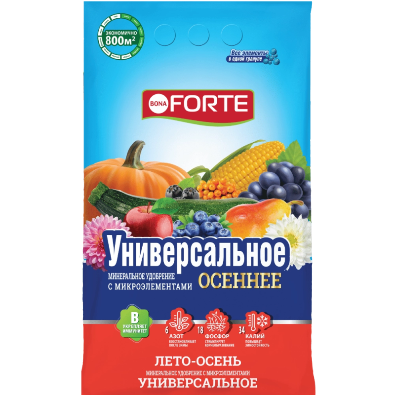 Удобрение минеральное гранулированное с микроэлементами универсальное лето-осень Bona Forte 5 кг