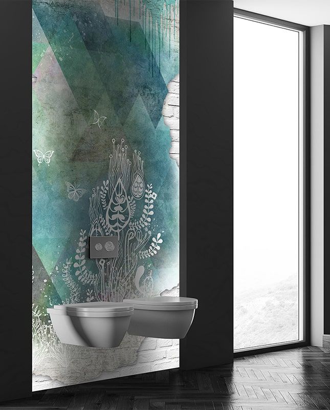 Фреска Графика Старая стена. Лофт. Цветы и бабочки. ag0328