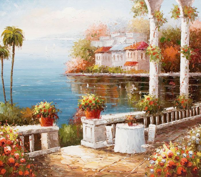 Фреска Морской пейзаж с столиком мастихином