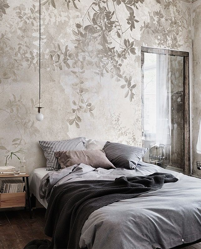 Фреска Графика Лофт. Лес. Листья и ветви. Старая стена. ag0360