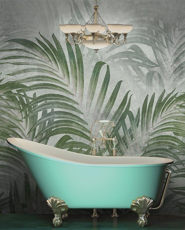 Фреска Графика Пальмовые листья. Лофт. Бетонная стена. ag0339