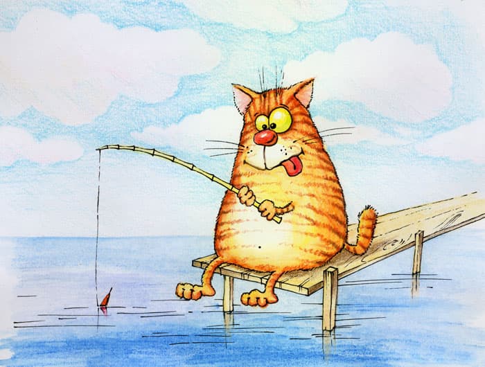 Фреска Рыжий кот на рыбалке