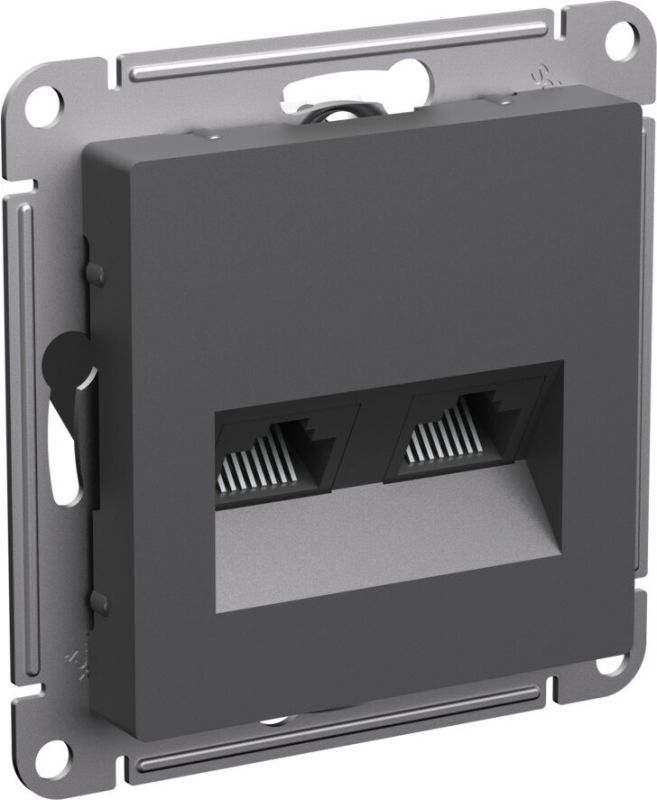 ATLASDESIGN РОЗЕТКА двойная компьютерная RJ45+RJ45, кат.5Е, механизм, БАЗАЛЬТ
