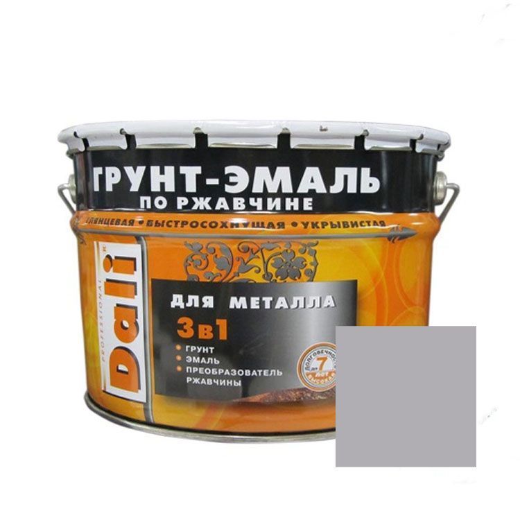 Грунт-эмаль по ржавчине 3 в 1 Dali Гладкая/Серый, 10 л