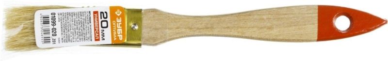 Кисть плоская ЗУБР "УНИВЕРСАЛ-ОПТИМА", светлая щетина, деревянная ручка, 20мм