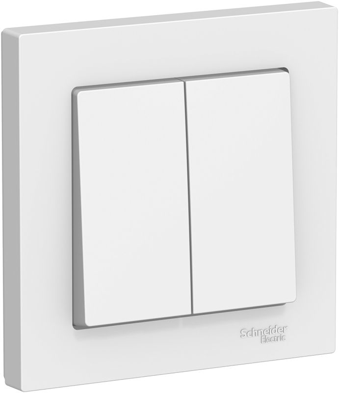 Двухклавишный выключатель комплекте с рамкой (Белый)