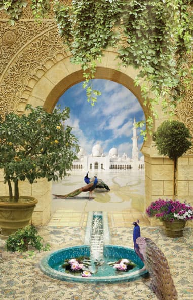 Фреска Восточная арка с павлинами