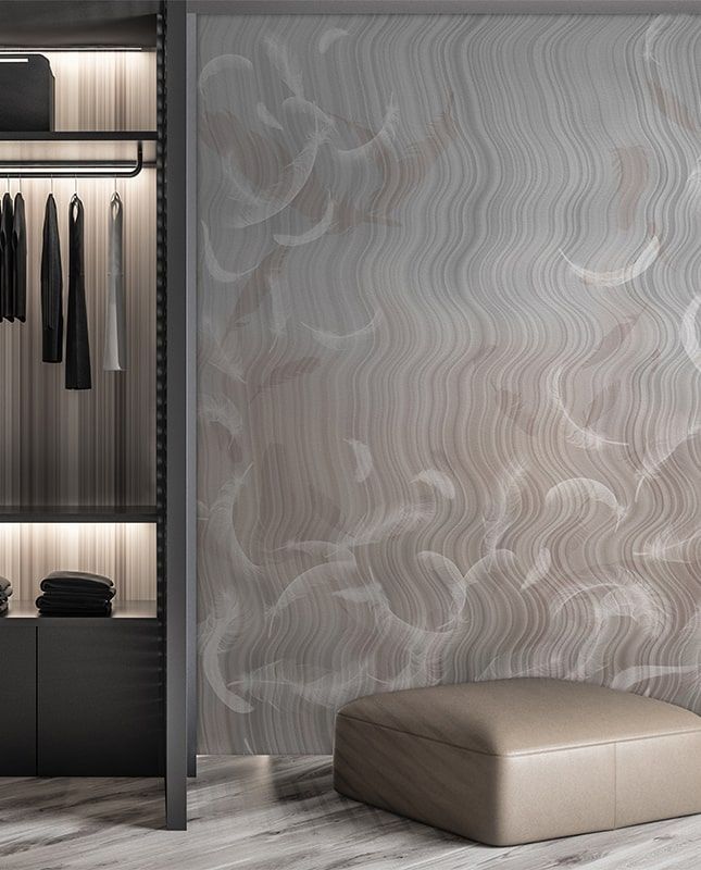 Фреска Графика Лофт. Перья. Волны. Бетонная стена. ag0336