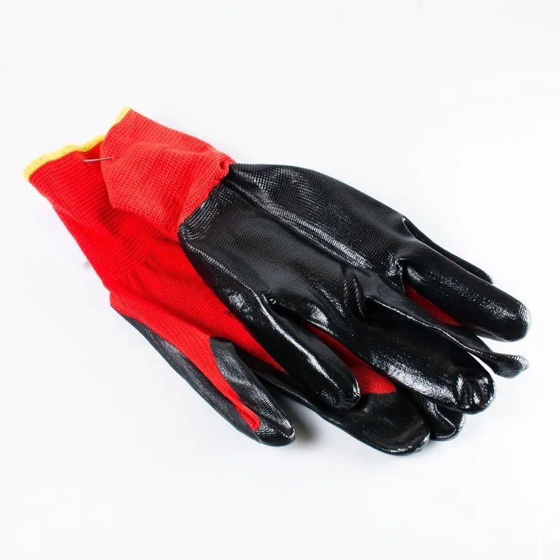 Перчатки нейлоновые с нитрилом (красно-черные)