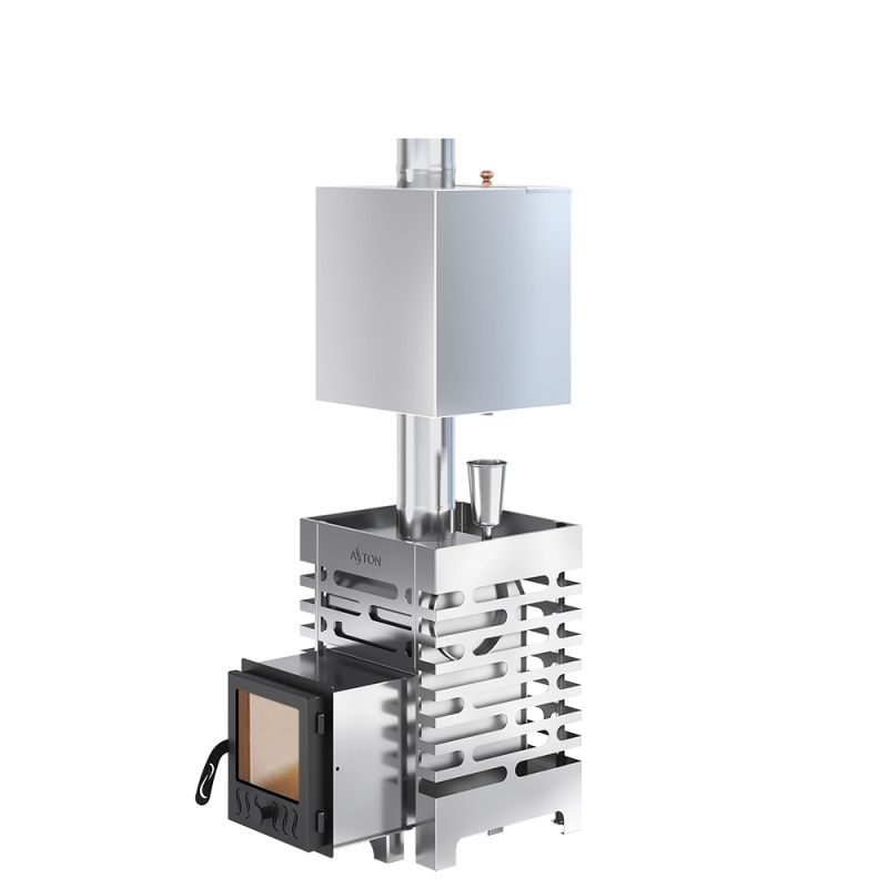 Печь для бани ASTON 12 INOX стекло с баком на трубе 50л Ø115 (AISI 439)