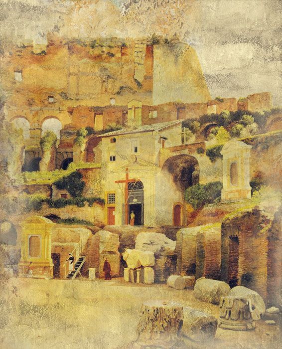 Фреска Средневековые руины