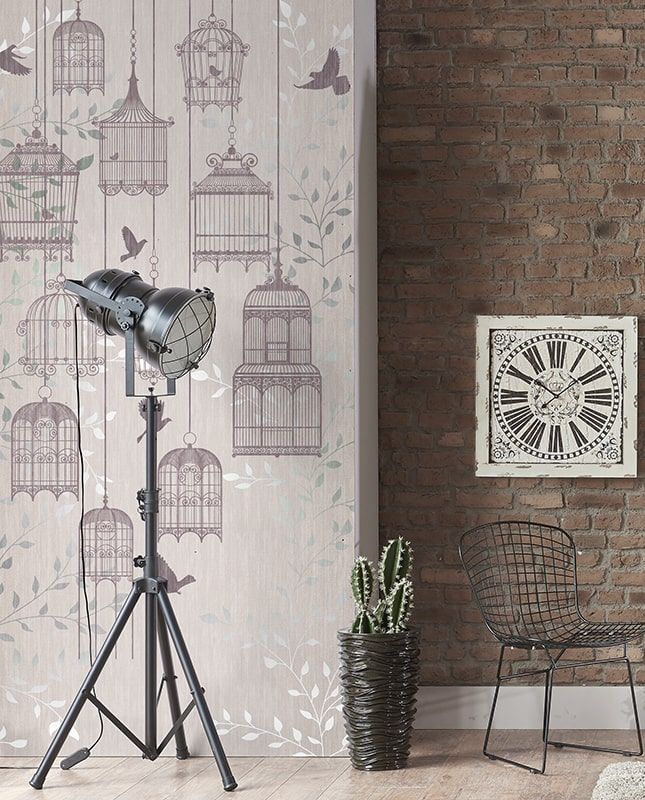 Фреска Графика Канарейки в клетке. Лофт. ag0298