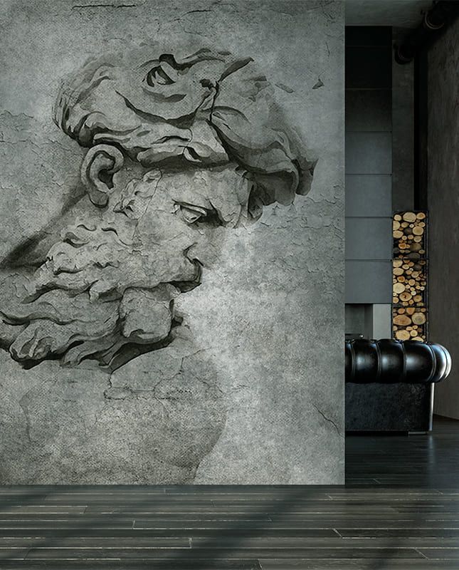 Фреска Графика Посейдон. Бетонная стена. Лофт. ag0414