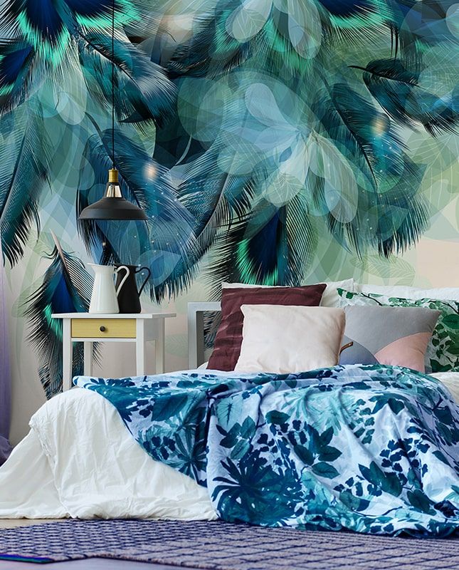 Фреска Графика Перья. Лофт. Старая стена.  ag0379