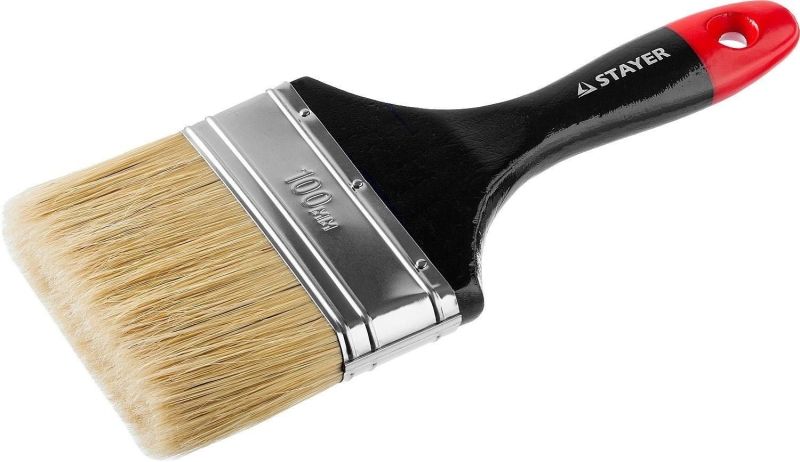 Кисть плоская STAYER "UNIVERSAL-PROFI", светлая натуральная щетина, деревянная ручка, 100мм