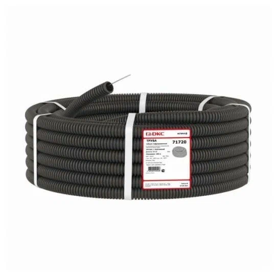 Труба гофрированная ПВХ черная с зондом (100 м) тяжелая 20 мм DKC 91520
