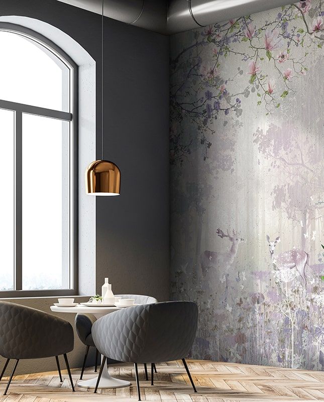 Фреска Графика Лес в пастельных тонах. Олени. ag0335