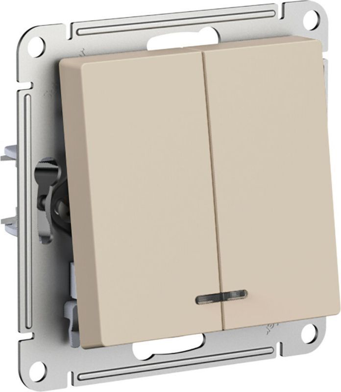 Двухклавишный выключатель с подсветкой (Песочный)