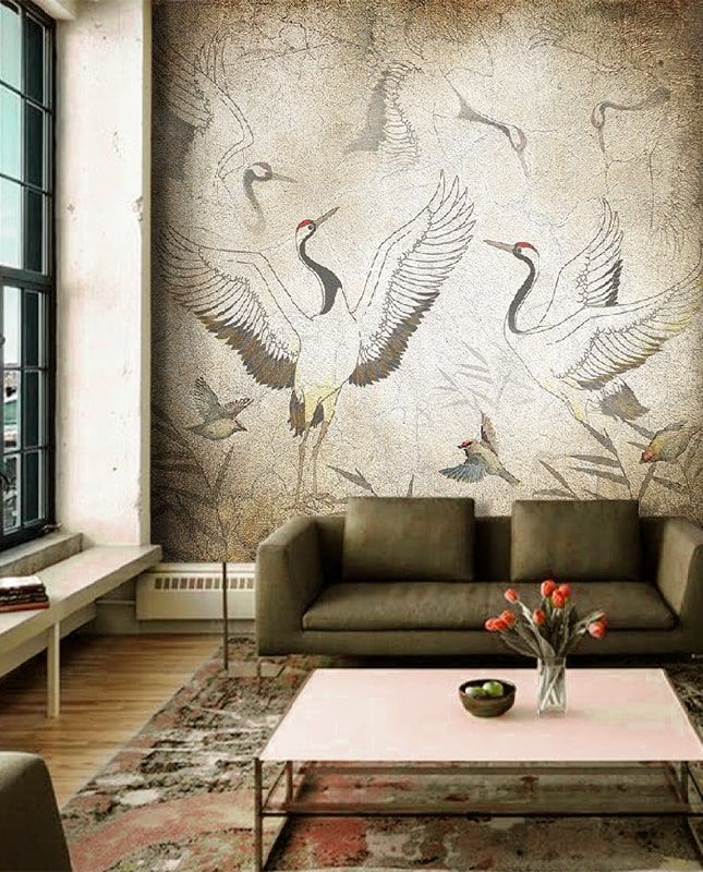 Фреска Графика Журавли. Японские мотивы. ag0386
