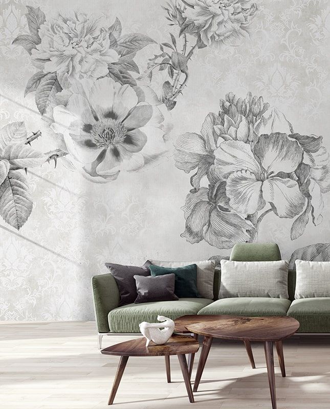 Фреска Графика Графика. Цветы. Бетонная стена. ag0330