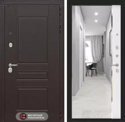 Входная дверь Мегаполис с зеркалом Панорама