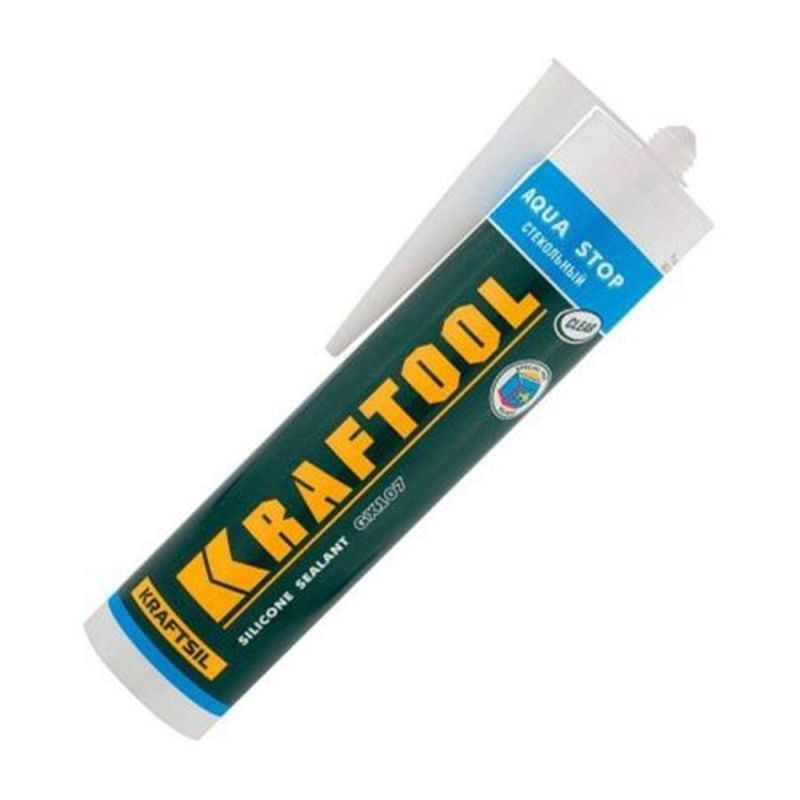 Герметик KRAFTOOL KRAFTSeal GX107 "AQUA STOP" силиконовый стекольный, черный, 300 мл