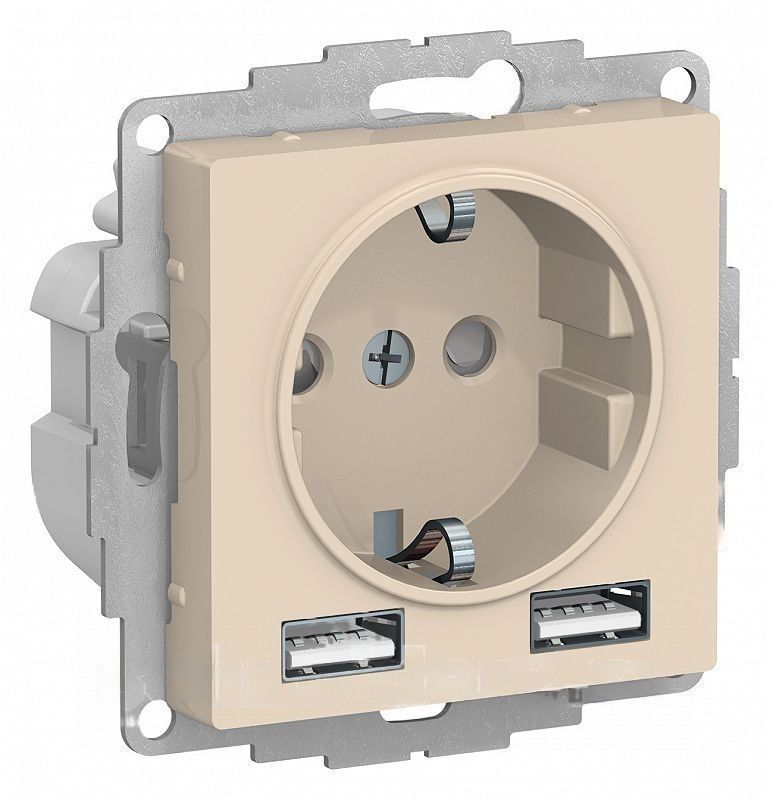 Розетка электрическая Schneider с зарядным устройством USB-A (Бежевый)