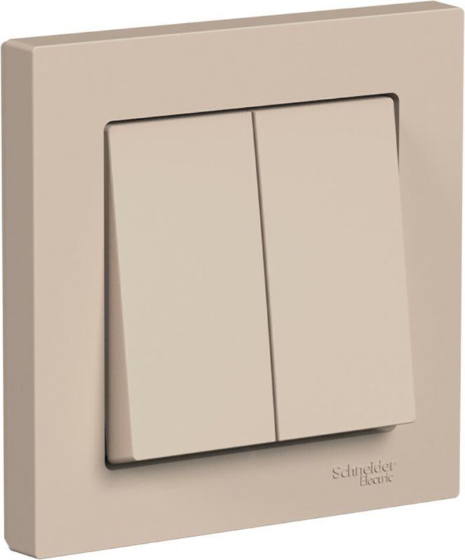 Двухклавишный выключатель комплекте с рамкой (Песочный)