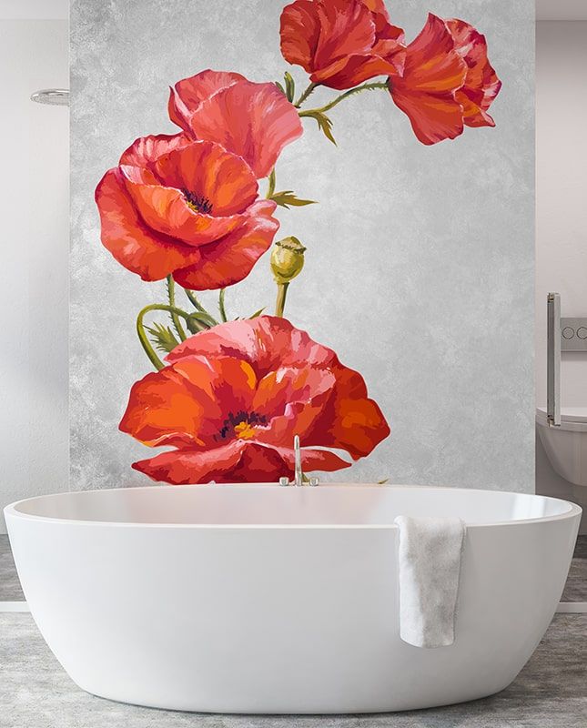 Фреска Графика Алые маки. Лофт.  ag0173