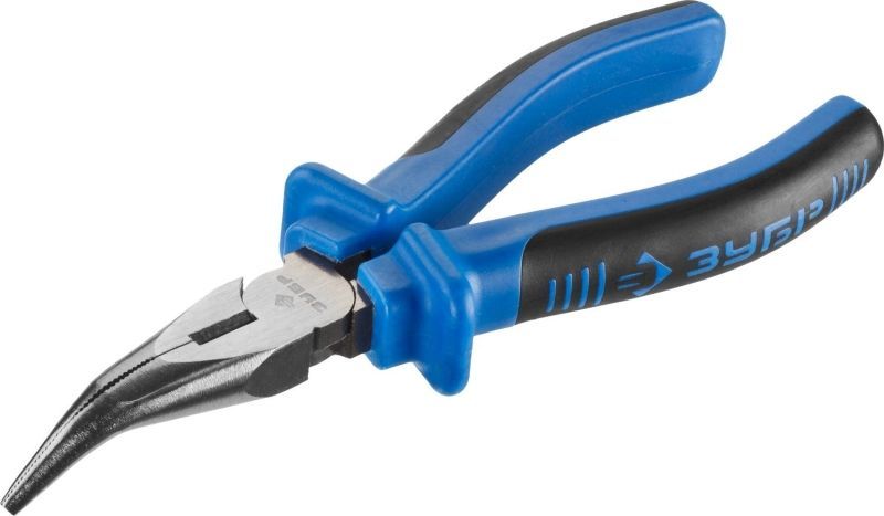 Тонкогубцы изогнутые ЗУБР эксцентриковое расположение шарнира, особостойкое спец. покрытие Н12Х1 (никель/хром), двухкомпонентные рукоятки, 160мм