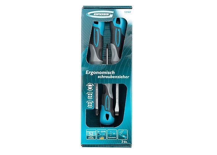 Набор отвёрток комбинированный 3 шт,S2, трехкомпонентная рукоятка// Gross