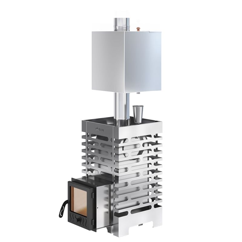 Печь для бани ASTON 16 INOX стекло с баком на трубе 50л Ø115 (AISI 439)