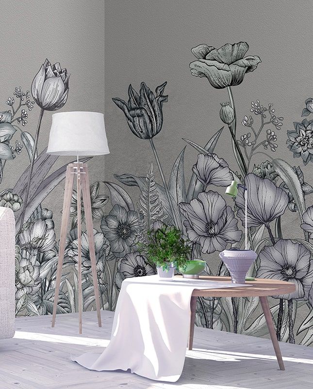 Фреска Графика Цветы. Графика. Лофт. Модерн.  ag0349