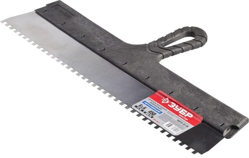 Шпатель ЗУБР "МАСТЕР" ФАСАДНЫЙ, нержавеющее полотно, 450мм, зуб 6х6мм