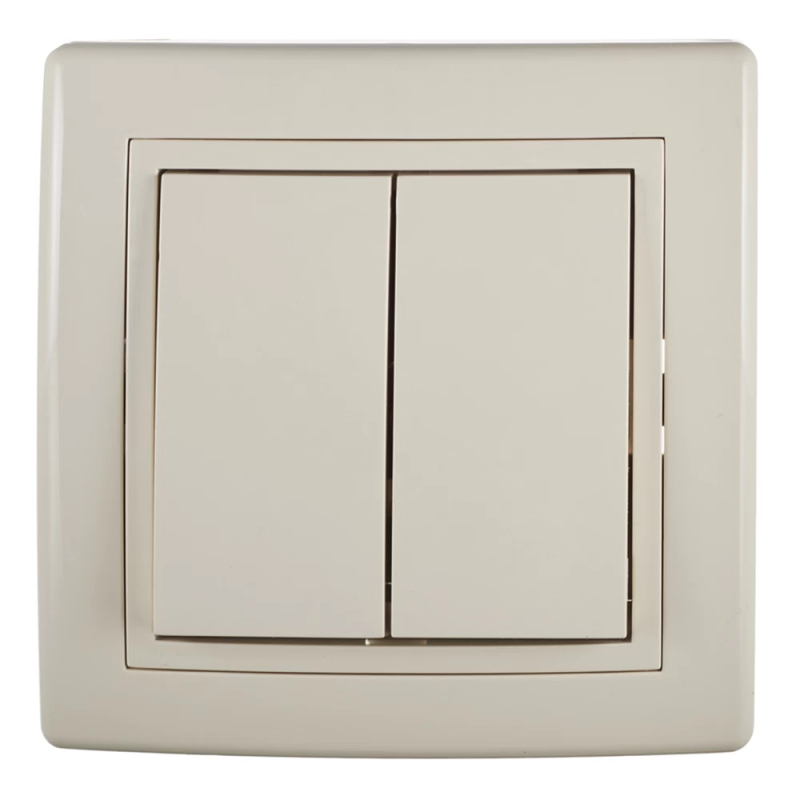 Двухклавишный выключатель в комплекте с рамкой (Бежевый)