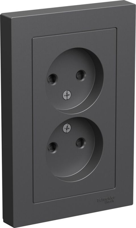 Розетка электрическая Schneider со шторками без заземления двойная (Базальт)
