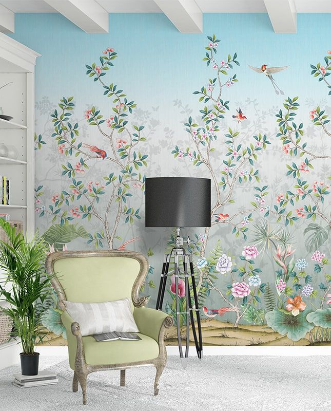 Фреска Графика Японский сад. Шинуазри. ag0254