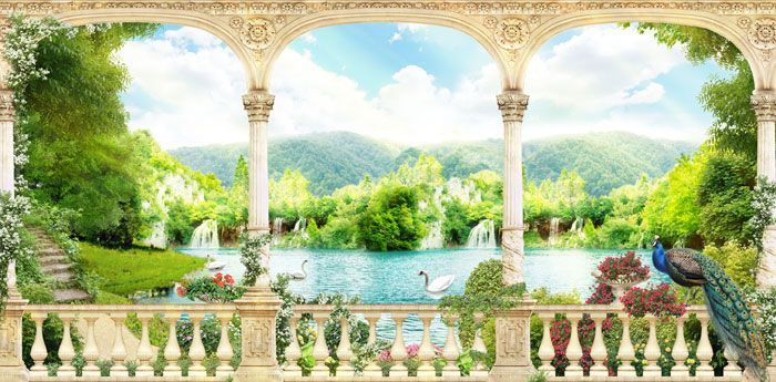 Фреска Пейзаж с арками и павлином