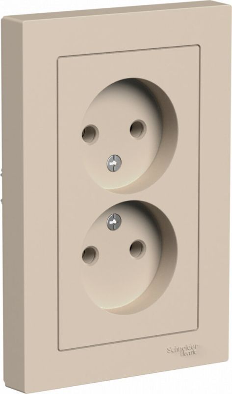 Розетка электрическая Schneider без заземления двойная (Песочный)