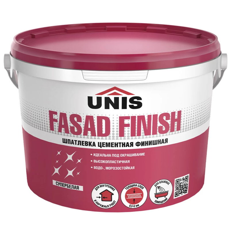 Шпаклевка цементная Unis Fasad Finish финишная белая 5 кг
