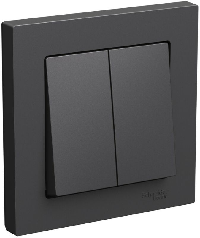 Двухклавишный выключатель комплекте с рамкой (Базальт)