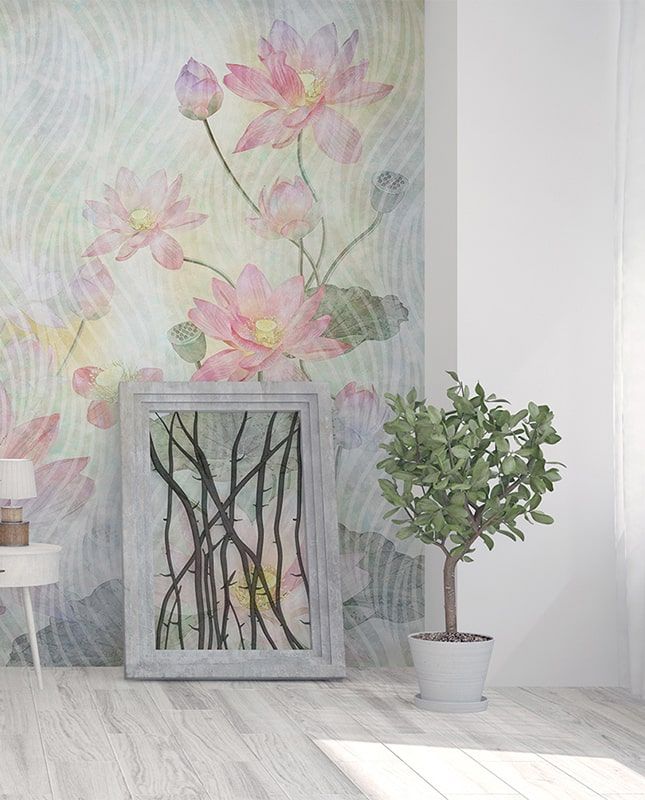 Фреска Графика Цветущий лотос. Волны. Современный дизайн. ag0338