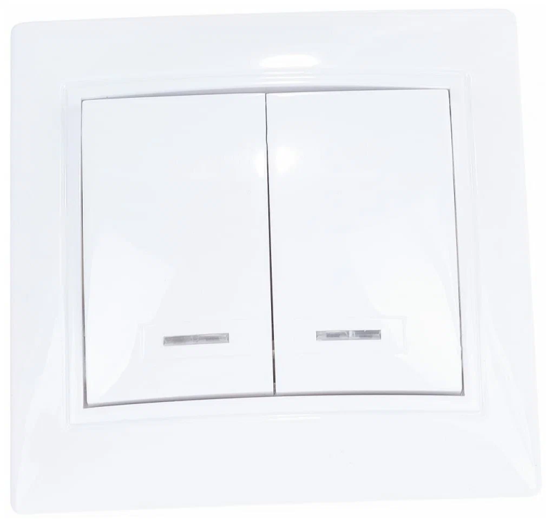 Двухклавишный выключатель с подсветкой (Белый)