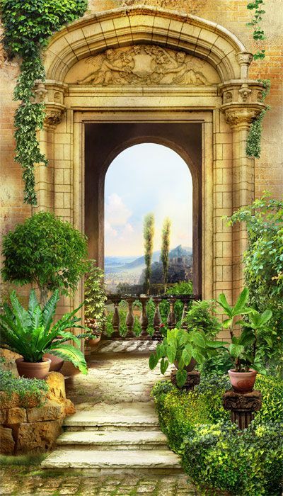 Фреска Каменная арка с зеленью