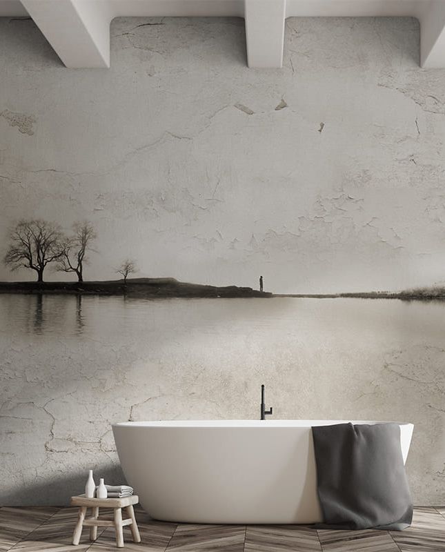 Фреска Графика На берегу. Лофт. Старая стена. ag0415