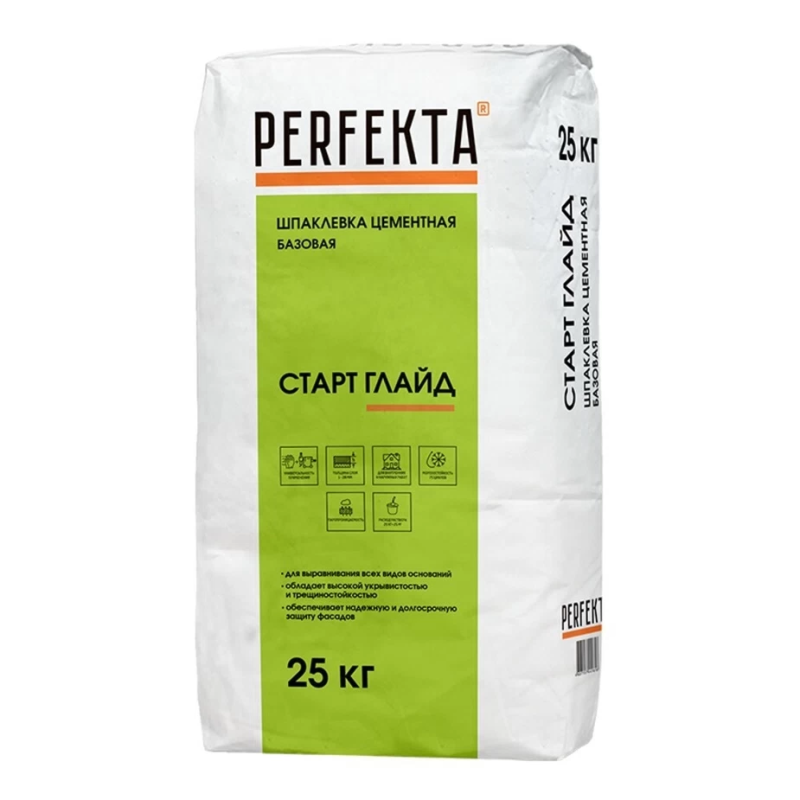 Шпаклевка цементная Perfekta Старт Глайд МН базовая белая 25 кг